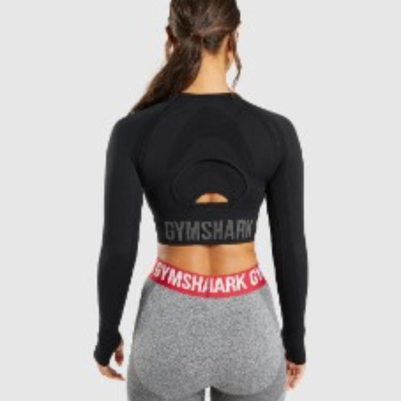 Gymshark Flex Sports Long Sleeve Crop Top - Black/Charcoal - Picture 2 of 3